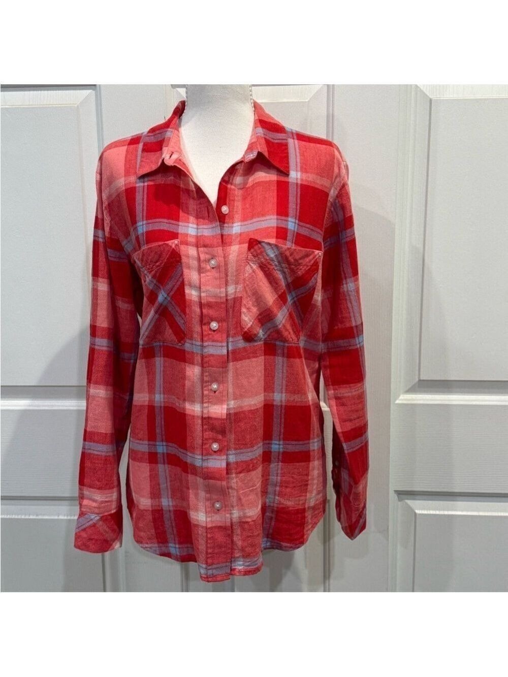 Sanctuary Plaid Button Down Shirt Linen Blend Lightweight Top Size Small - Picture 5 of 11